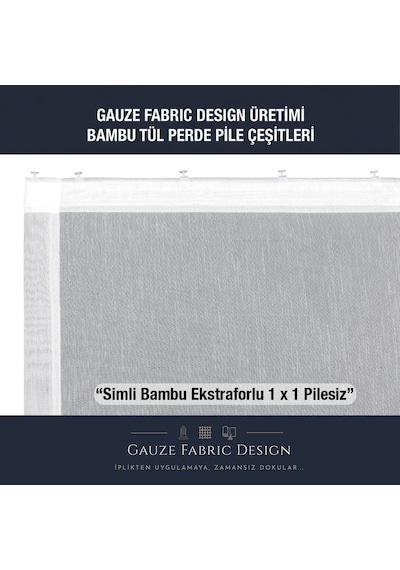 Gauze Fabric Design Lüks İpeksi Dokulu Simli Bambu Kırışmaz Ütü Gerektirmez Optik Beyaz 100 X 200 Pilesiz 1 X 1 Yüksek Kaliteli Tül Perde