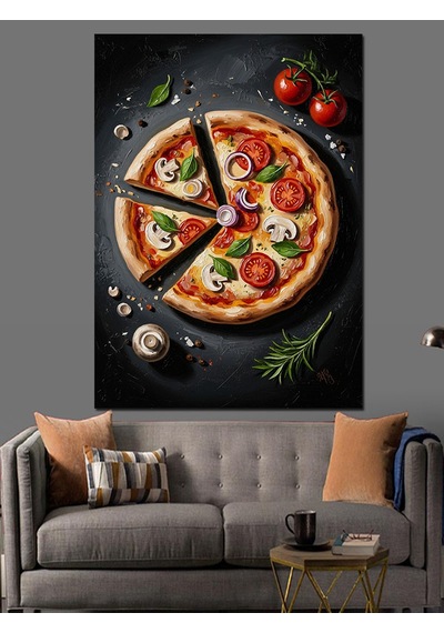 Taze Malzemeli Dilimlenmiş Pizza Tablo Dekoratif Kanvas - Mdf Ahşap Tablo