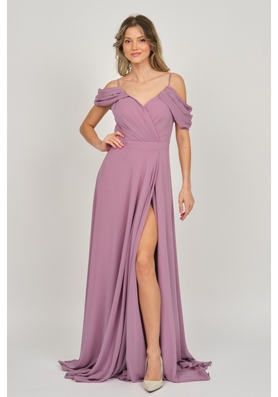Lilas Xxl Kadın Derin Yırtmaçlı Uzun Abiye Elbise 5481027 Gül Kur Gül Kurusu