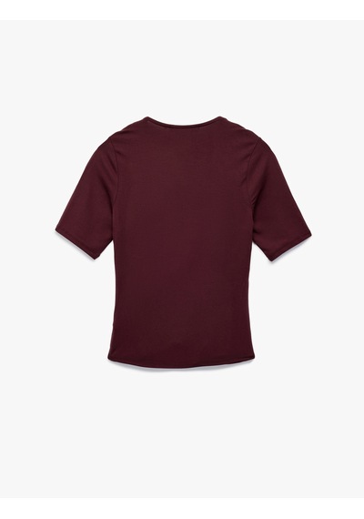 Koton Slim Fit Kısa Kollu Düşük Omuz Kruvaze Bluz Bordo 6wak70023uk Bordo