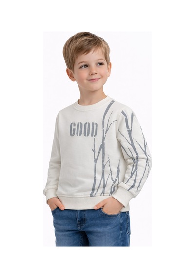 Baglan Erkek Çocuk Önü Arkası Baskılı Sweatshirt Bgl-st05240 Ekru