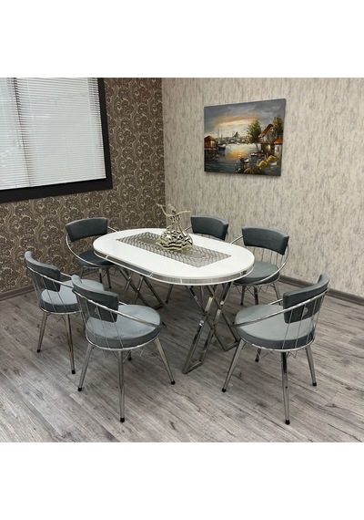 Selenit Mutfak Yemek Masası Takımı-6 Kişilik Mutfak Masa Sandalye Takımı- Mutfak Masası Takımı Gümüş Selenit Mutfak Yemek Masası Takımı-6 Kişilik Mutfak Masa Sandalye Takımı- Mutfak Masası Takımı Gümüş