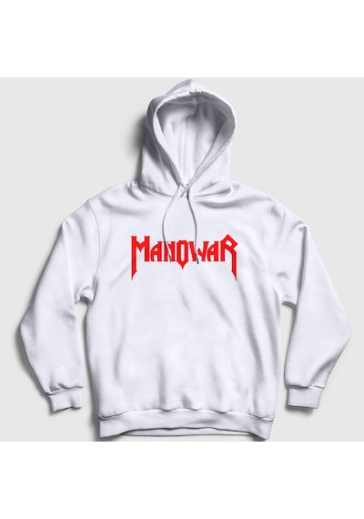 Presmono Unisex Logo Manowar Kapüşonlu Sweatshirt Beyaz