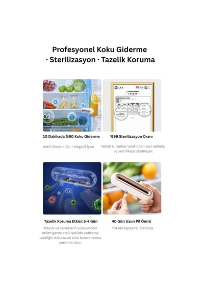 Cleanevo Freshguard Buzdolabı Koku Giderici Ve Tazelik Koruyucu Şarj Edilebilir Kompakt Tasarım, Filtre Gerektirm