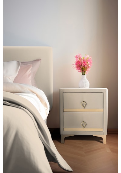 Doppia Linea Gold Iki Çekmeceli Krem Komodin- Kumaş Döşemeli Yatak Odası 2 Çekmeceli Komodin Modeli Doppia Linea Gold Iki Çekmeceli Krem Komodin- Kumaş Döşemeli Yatak Odası 2 Çekmeceli Komodin Modeli