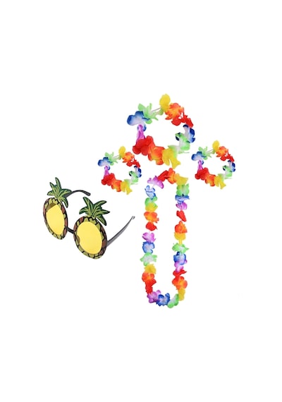 Renkli Ananas Gözlük, Taç, Kolye Ve Bileklik Seti
