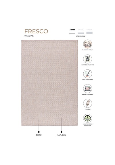 Fresco Ekru Natural İskandinav Jüt Yıkanabilir Halı Kilim Balkon Ekru - Krem