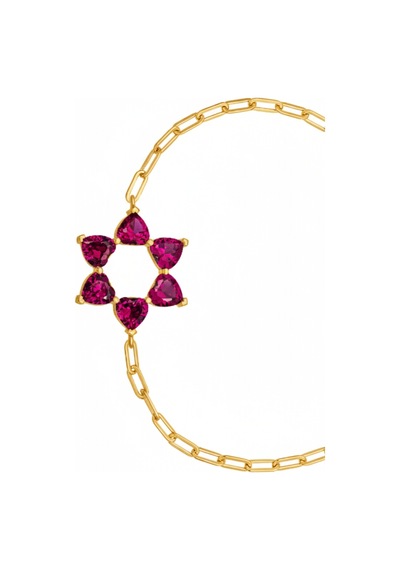 Aşkın Fısıltısı Ataç Zincirli Kalp Bileklik Ruby Taşlı 925 Ayar Gümüş Sevgililer Günü Gold