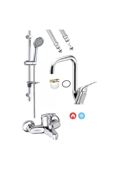 Eko Sürgülü Duş Seti Banyo Bataryası Ve Köşe Borulu Banyo Lavabo Bataryası Musluğu Diğer