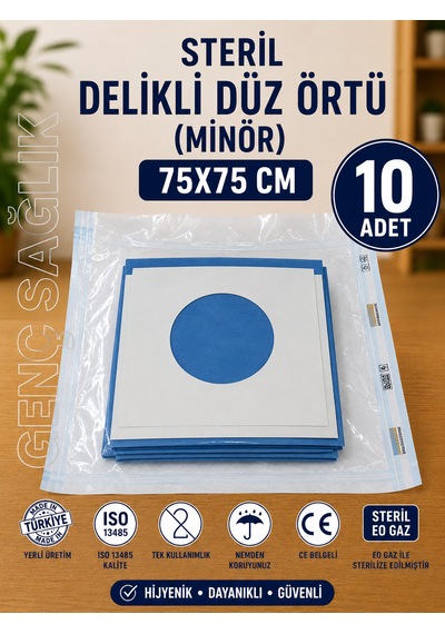 Steril Delikli Düz Örtü Minör 75 75cm 10'lu