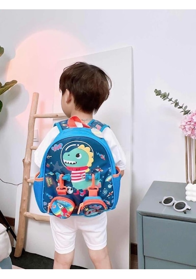 Vest Anaokulu Çantası Mavi Dinozor