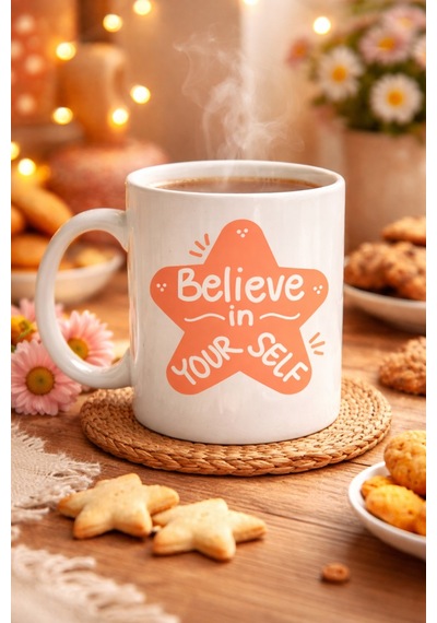 Believe İn Yourself Porselen Kupa Model 127 Motivasyon Mesajlı, Kahve & Çay Kupası, Sevdiklerine Anlamlı Hediye Diğer