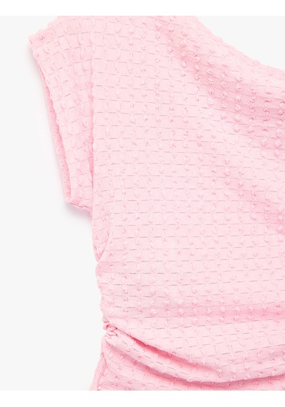 Koton Slim Fit Bürümcük Kumaş Kap Kollu Drapeli Asimetrik Yaka Bluz Pembe 6sak10480ek Gül