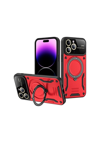 Apple iPhone Uyumlu  Uyumlu 16 Pro Kılıf Joy Lens Standlı Kapak - Kırmızı
