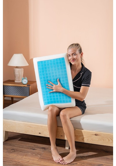 Visco Terletmeyen Ortopedik Yastık Serinleten Visco Yastık Jelli Yastık 60x40x13cm Beyaz