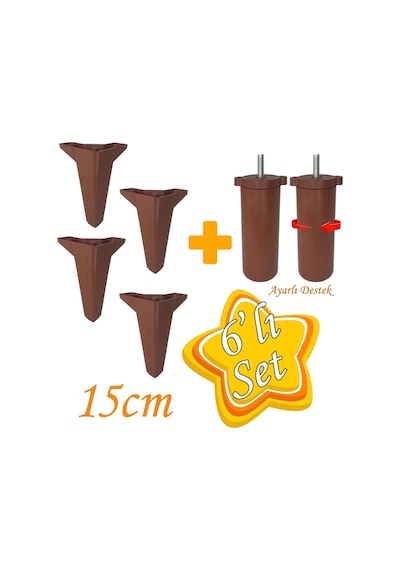 Serdivan 6'lı Set Mobilya Ünite Çekyat Koltuk Kanepe Ayarlı M8 Destek Ayağı 15 Cm Ceviz Renk Baza Ayak