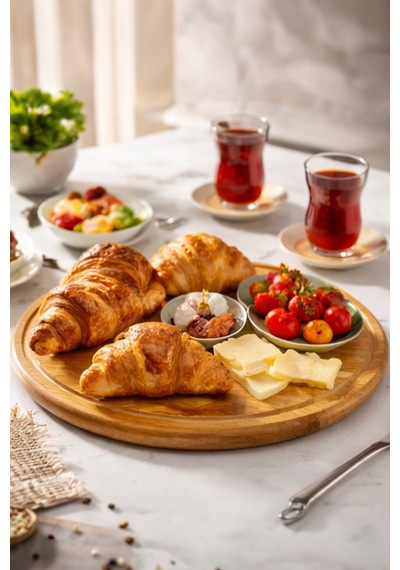 Bambu 35 Cm Yuvarlak Pasta Pizza Kahvaltı Sunum Tabağı Kahverengi