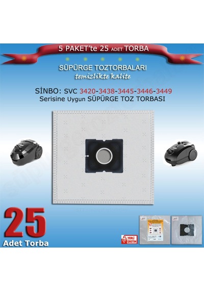 Svc 3420-3438-3445-3446-3449 Serisi Süpürge Toz Torbası 25 Adet 200120 Uyumlu