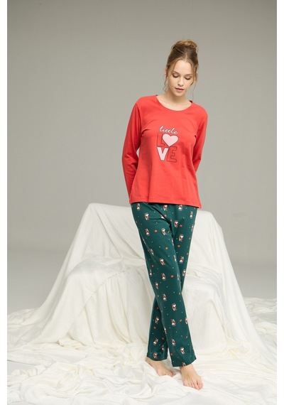Siyah İnci Örme Pamuklu Pijama Takım25240197 Kiremit