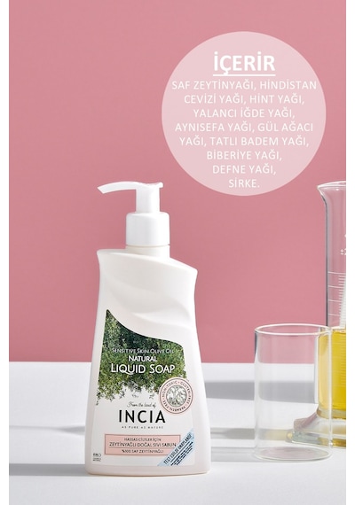 INCIA %100 Doğal Sıvı Kastil Sabunu Hassas Ciltler İçin Zeytinyağlı 10 Bitkisel Değerli Yağ Vegan 250 ML