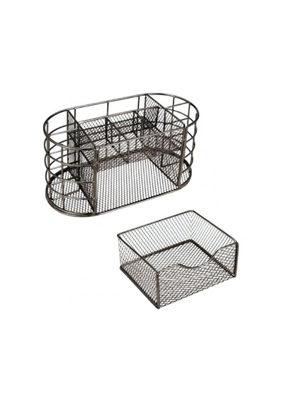 Temel Nikel Metal Mesh Masaüstü Organizer Çekmeceli Çok Bölmeli 22x11x11 Cm 9507b Koyu Gri