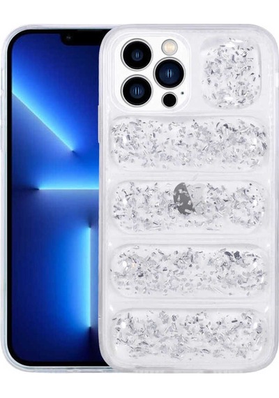 Apple Uyumlu iPhone 13 Pro Max Kılıf Kamera Korumalı Simli Airbag'li Zore Dalga Kapak Gümüş