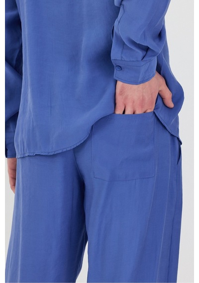 Erkek Oversize Rahat Kalıp Gömlek-pantolon Alt-üst Takım Saks Mavi