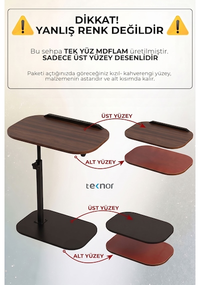 Teknor Ayarlanabilir Laptop Sehpası Mdf Tablalı Ayaklı Portatif Sehpa 30x40 Ebat Ceviz