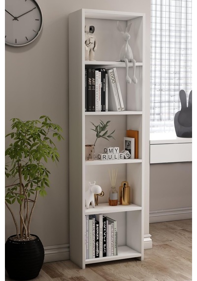 Libro White Kitaplık 5 Raflı Çok Amaçlı Düzenleyici Raf 160 Cm Dekoratif Beyaz Genel