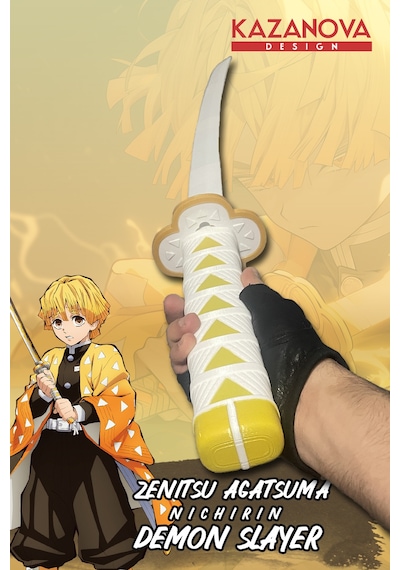 Kazanova Design Zenitsu Agatsuma Katlanabilir Katana Figür 98 Cm Demon Slayer Anime Cosplay