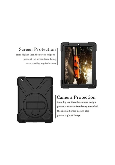 Apple Uyumlu iPad 2 3 4 Kılıf Defender Askılı Zırhlı Tank Case A1395 A1396 A13 - Siyah