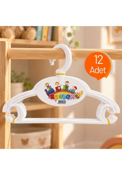 12 Adet 360 Dönebilen Plastik Çocuk Elbise Askısı Bebek Ve Çocuk Askısı Beyaz