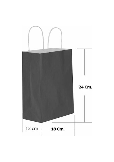Büküm Saplı Kraft Kağıt Çanta Karton Hediyelik Poşet Torba - Siyah - 18x24 Cm. - 10 Adetlik Paket Si