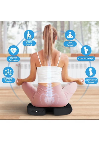 Viscower Visko Coccyx Ortopedik Hemaroid Oturma Minderi Siyah