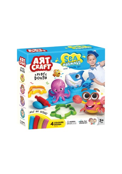 Art Craft Deniz Canlıları Oyun Hamuru Seti 4 Renk 200 Gr Eğitici Kalıplı Oyuncak 3+ Yaş Çok Renkli