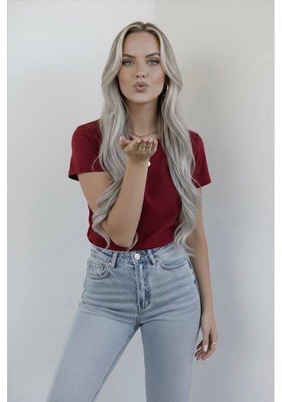 Hashtag Kadın Bisiklet Yaka Kısa Kollu Body 4'lü Paket Viskon Kumaş Bordo Siyah Kahve Beyaz
