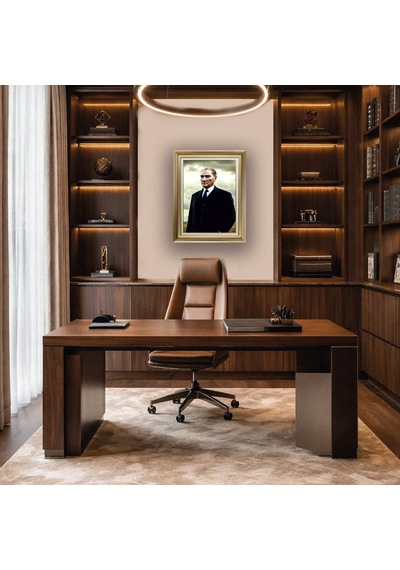Çerçeveli Deri Atatürk Tablosu 29 Çerçeveli Tablo Işıklı Kumandalı 87x117 Cm Diğer