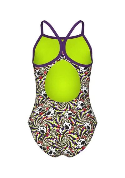 Arena Gırl's Fun Skulls Swımsuıt Lıghtdrop Back L Multı Black-plum Açik Yeşil