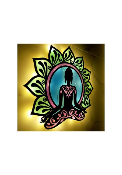Epoksili Meditasyon Yoga Buda Figürlü Tablo Dekoratif Duvar Dekorlu Gece Lambası Sarı - 757050817 Sarı