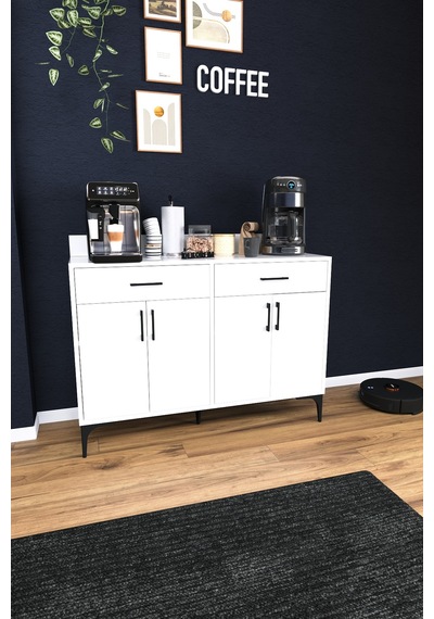 Df14103 Kahve Köşesi Dolabı Çok Amaçlı Mutfak Konsolu Çekmeceli Kapaklı Mutfak Dolabı Coffee Bar Dolabı Çok Renkli