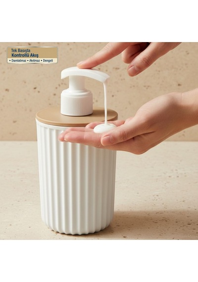 3 Parça Banyo Seti Modern Çizgili Tasarım Sıvı Sabunluk Diş Fırçalık Katı Sabunluk Beyaz