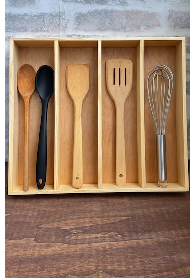 45x40 Cm Ahşap Kaşıklık Çekmece İçi Kepçe Maşa Ve Servis Gereçleri Düzenleyici Organizer