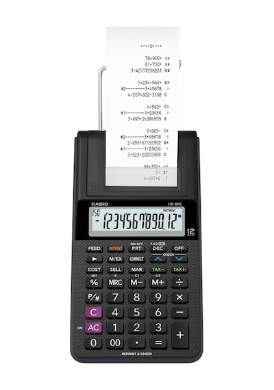 Casio HR-8RC-BK Portable Şeritli 12 Hane Hesap Makinesi