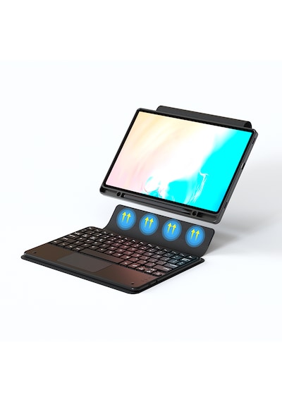 Samsung Galaxy Uyumlu Tab S10 Fe Plus Tablet Kılıf Bluetooh Bağlantılı Stand Klavyeli Tablet Touch Pad Yumuşak Tuş Siyah