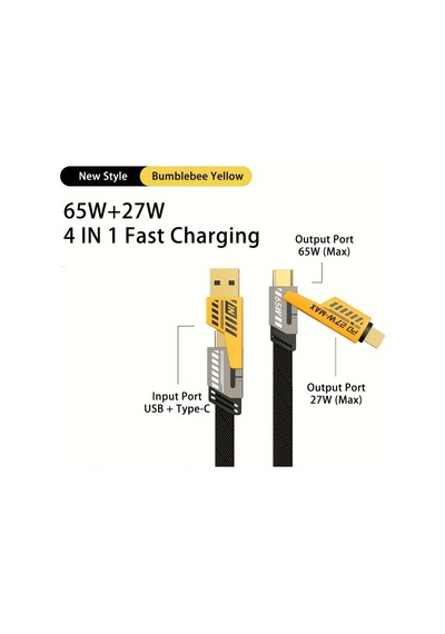 65w Usb Tip C Kablo 4'ü 1 Arada Pd 27w Hızlı Şarj Veri Kablosu Apple Uyumlu iPhone  15 14 13 4 İn 1 Cable 1m