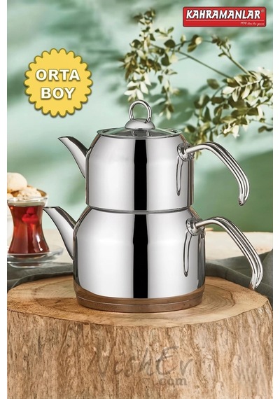 Delux Premium 4 Parça Çaydanlık Seti Orta Boy Platin Çok Renkli