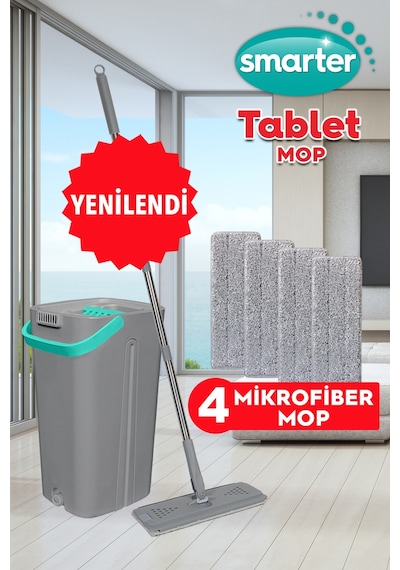 Smarter Tablet Mikrofiber Mop + 4'lü Yedek Mop Temizlik Seti