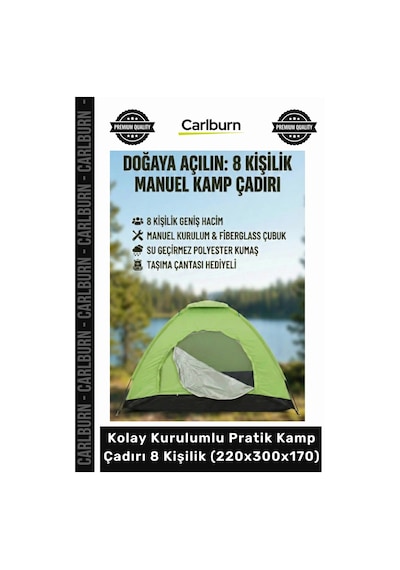 Özel Üretim Su Geçirmez Geniş Outdoor Kolay Kurulumlu Pratik Kamp Çadırı 8 Kişilik 220x300x170 Çok Renkli