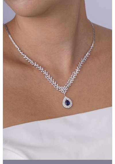 Gümüş Pazarım Hürrem Sultan Modeli Safir Taşllı Damla Motifli 925 Ayar Gümüş Kolye Çok Renkli Gümüş Pazarım Hürrem Sultan Modeli Safir Taşllı Damla Motifli 925 Ayar Gümüş Kolye Çok Renkli
