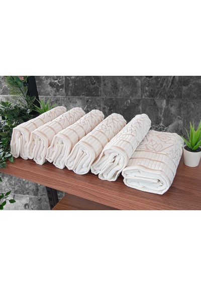 Çınar Jakarlı 6 Lı Kadife Pamuklu El Ve Yüz Havlu Seti 50x90 Cm - 04557 - Gold Altın - Siyah